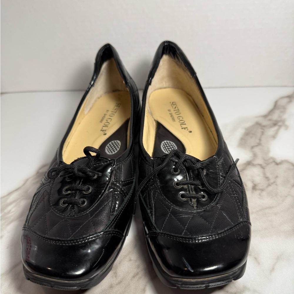 Sesto Golf Women's Black Patent Quilted Lace-Up Golf Shoes